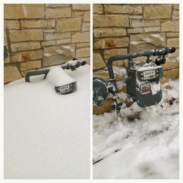 gas meter snow covered and then cleared